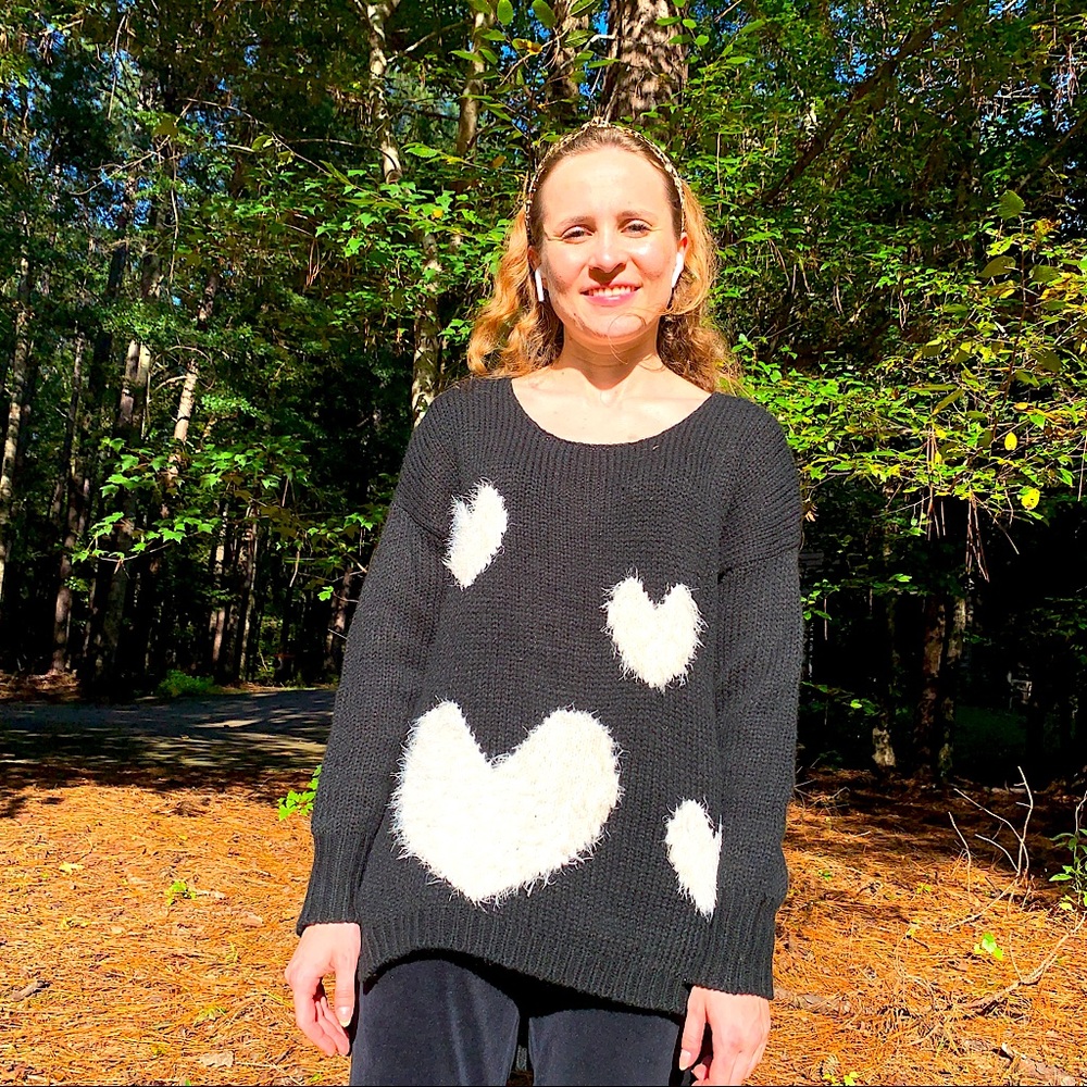 AX Black with White Felt Hearts Sweater